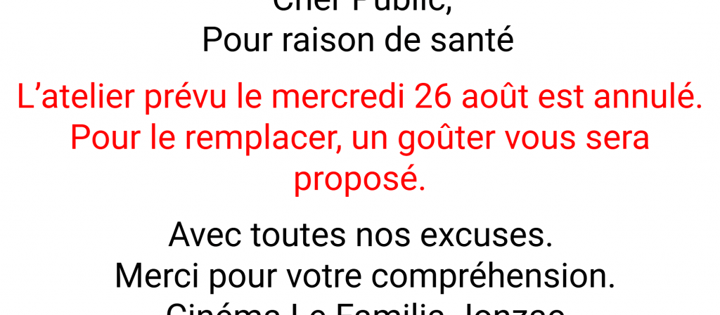 actualité Atelier du 26 ANNULER